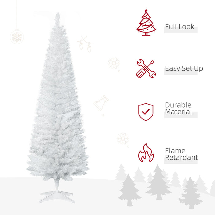 6FT White Pencil Artificial Christmas Tree — 390 Tips, Unlit, Slim Full Appearance, Plastic Base - Monsta Online