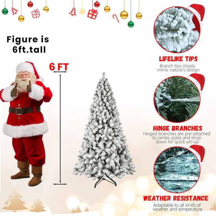 6FT Pre - Lit Flocked Artificial Christmas Tree — 300 Warm White Lights, 779 PVC Tips, Memory Wire, Metal Stand - Monsta Online