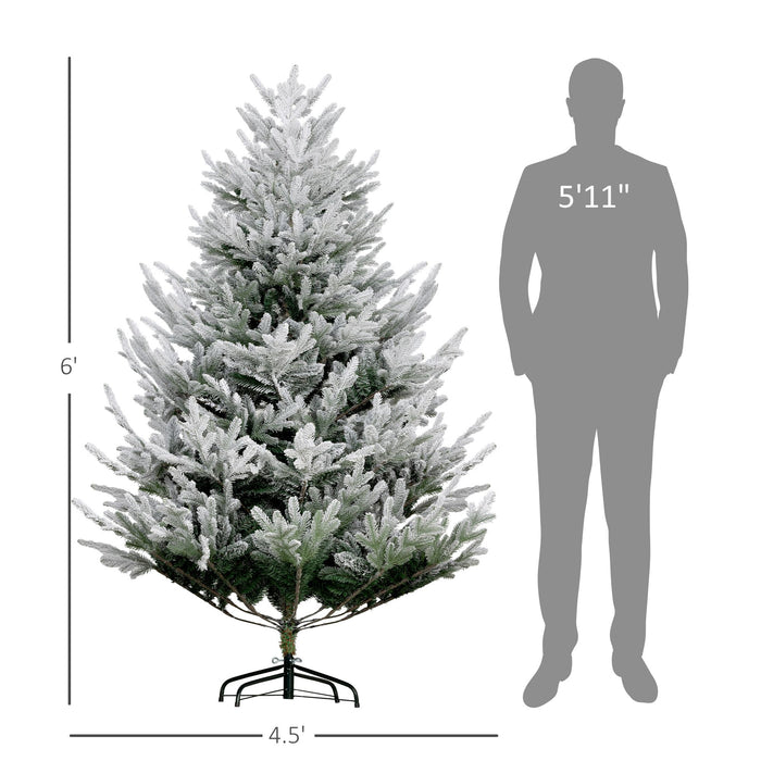 6FT Flocked Artificial Christmas Tree — 795 Tips, Auto - Open Hinged, Snow - Dipped, Steel Base - Monsta Online
