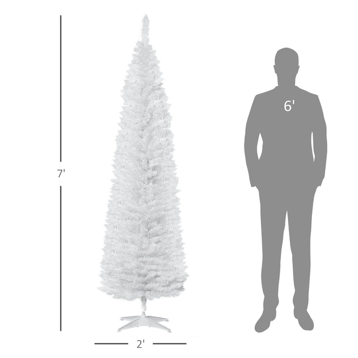 7FT White Pencil Artificial Christmas Tree — 499 Tips, Unlit, Slim Space - Saving, Realistic, Plastic Base - Monsta Online