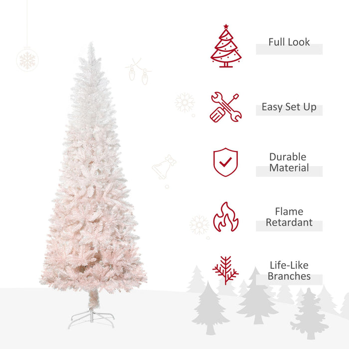 7FT Pink & White Ombre Pencil Artificial Christmas Tree — 616 Tips, Unlit, Auto - Open Hinged, Steel Base - Monsta Online