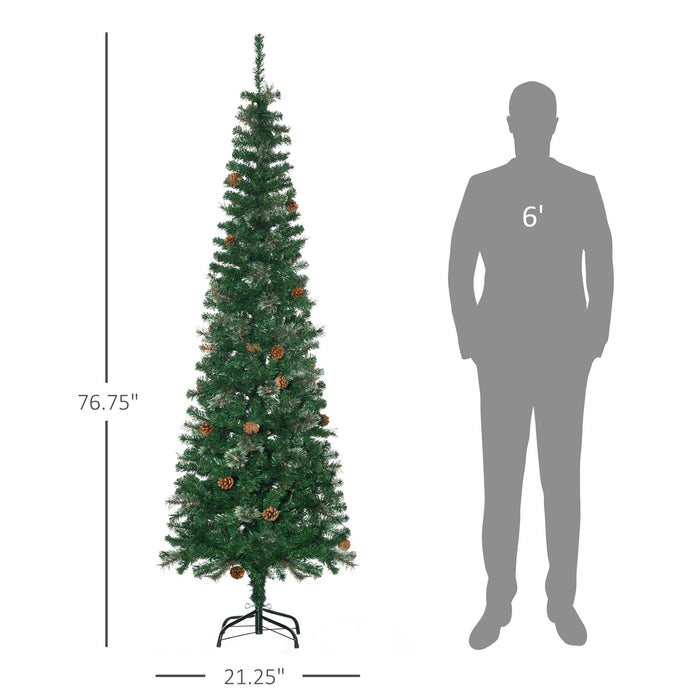 6.5FT Pencil Artificial Christmas Tree — 556 Tips with Pine Cones, Pine Needles, Unlit, Metal Base - Monsta Online