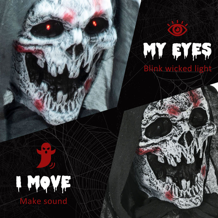 6ft Halloween Animatronic Skeleton Witch – Sound Activated with Light - Up Eyes, Glowing Chest and Creepy Chain Howls - Monsta Online
