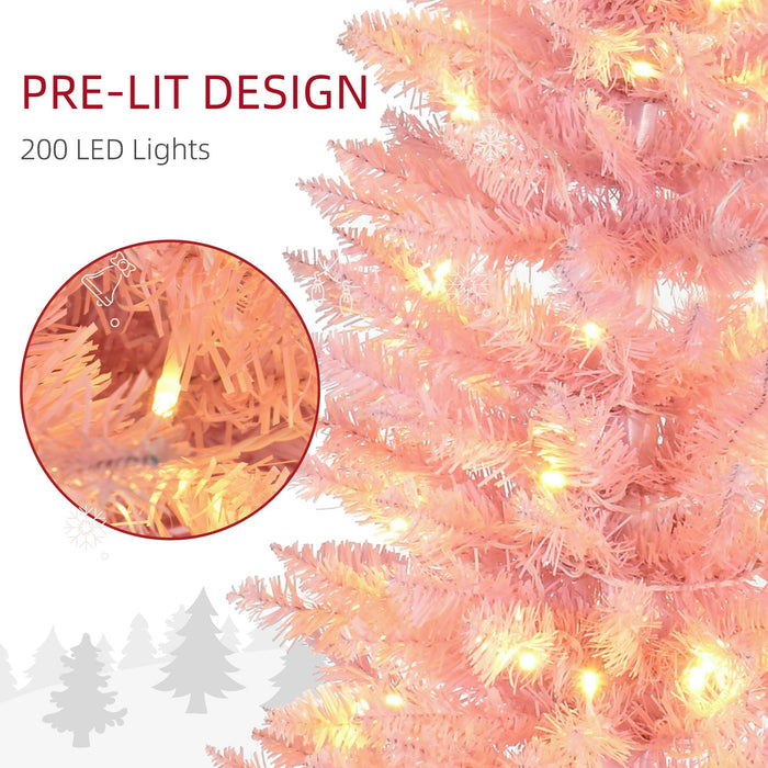 7FT Pink Pencil Pre - Lit Artificial Christmas Tree — 200 Warm White LEDs, 499 Tips, Slim Space - Saving - Monsta Online