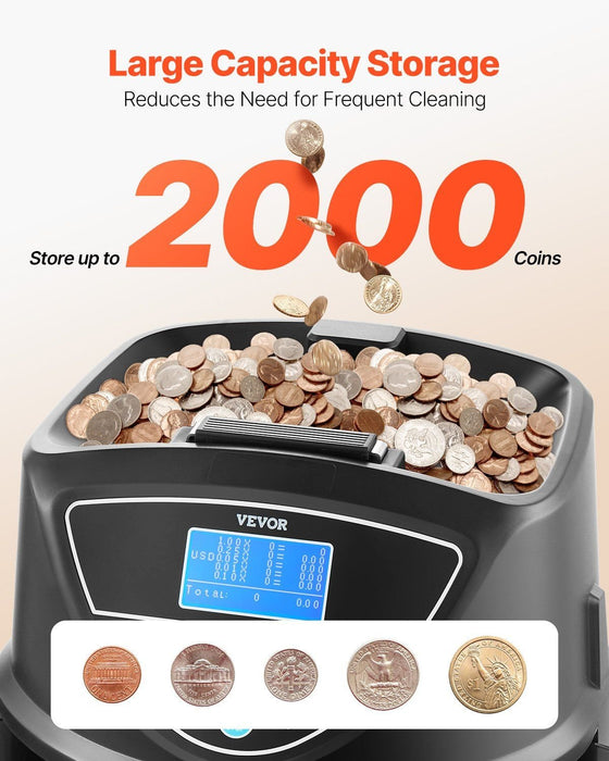 Automatic Coin Counter and Sorter Machine with Wrapping Tubes and 2000 Coin Capacity - Monsta Online