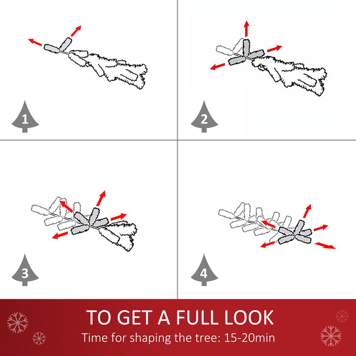 6FT Snow Flocked Pre - Lit Artificial Christmas Tree — 250 Warm White LEDs, 462 Tips, Hinged Pencil, Steel Base - Monsta Online