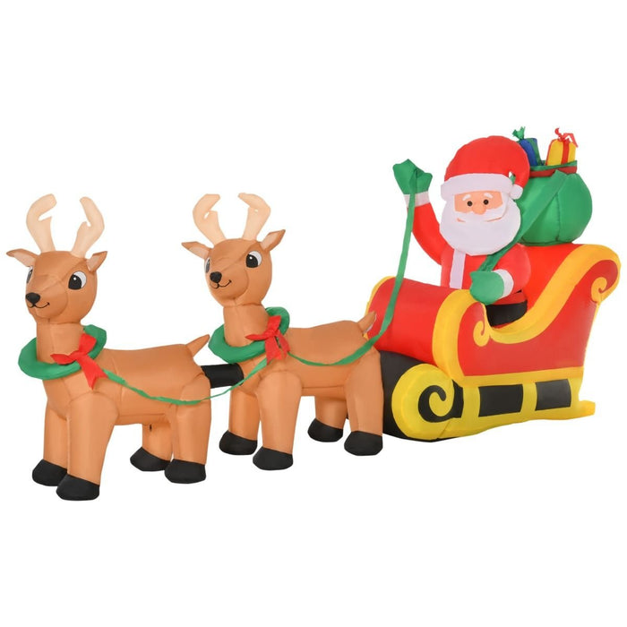 8FT Prelit Inflatable Santa Claus with Sleigh and Reindeer with LED Lights - Outdoor Christmas Decoration - Monsta Online