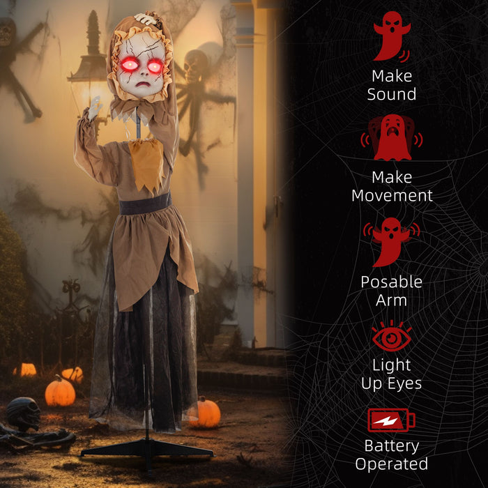 5.2ft Life - Size Halloween Animatronic Haunted Doll – Sound Activated with Jumping Head, Glowing Eyes and Creepy Sounds - Monsta Online