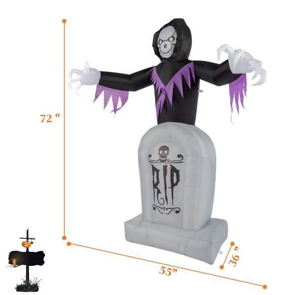 6FT Halloween Inflatable Grim Reaper with Grave and LED Lights - Monsta Online