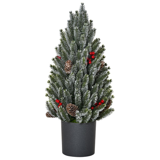 1.5FT Tabletop Snow Flocked Artificial Christmas Tree — 170 Tips, Red Berries, Pine Cones, No Assembly - Monsta Online