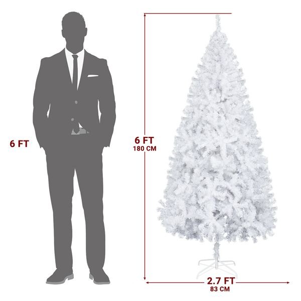 6FT Unlit White Artificial Christmas Tree — 800 Tips, Full Realistic, Metal Stand - Monsta Online
