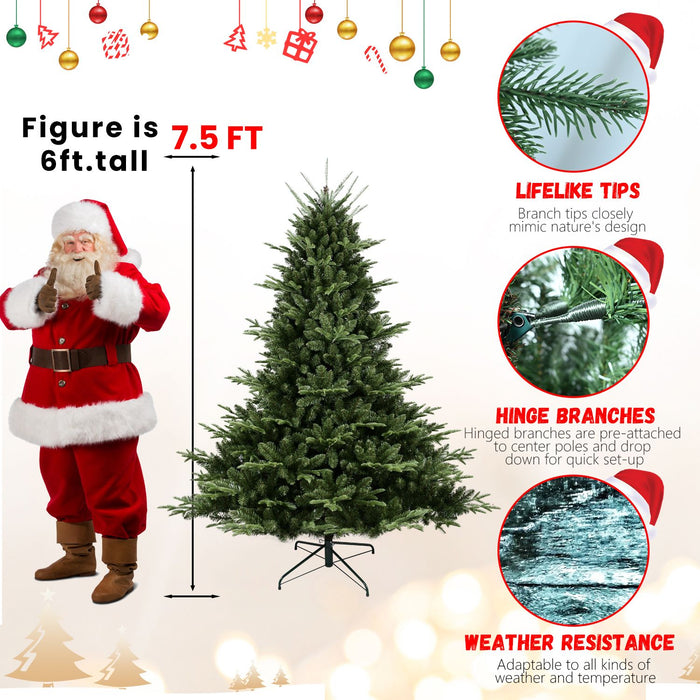 7.5FT Artificial Christmas Tree — Full, 2441 Tips, PE+PVC, Wide Base, Hinged, Metal Stand - Monsta Online