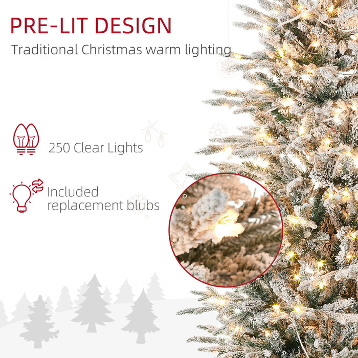 6FT Snow Flocked Pre - Lit Artificial Christmas Tree — 250 Warm Yellow Lights, 636 Tips, Auto - Open, Full - Monsta Online