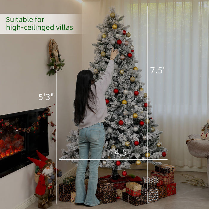 7.5FT Snow Flocked Pre - Lit Artificial Christmas Tree — 500 Warm White Clear Lights, 1530 Tips, UL Listed - Monsta Online