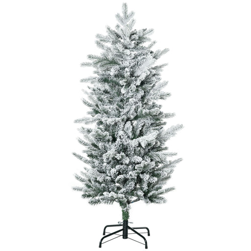 4.5FT Snow Flocked Pencil Artificial Christmas Tree — 267 Tips, Unlit, Auto - Open, Hinged, Steel Base - Monsta Online