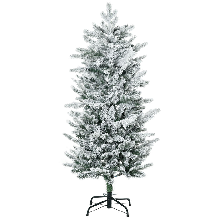 4.5FT Snow Flocked Pencil Artificial Christmas Tree — 267 Tips, Unlit, Auto - Open, Hinged, Steel Base - Monsta Online