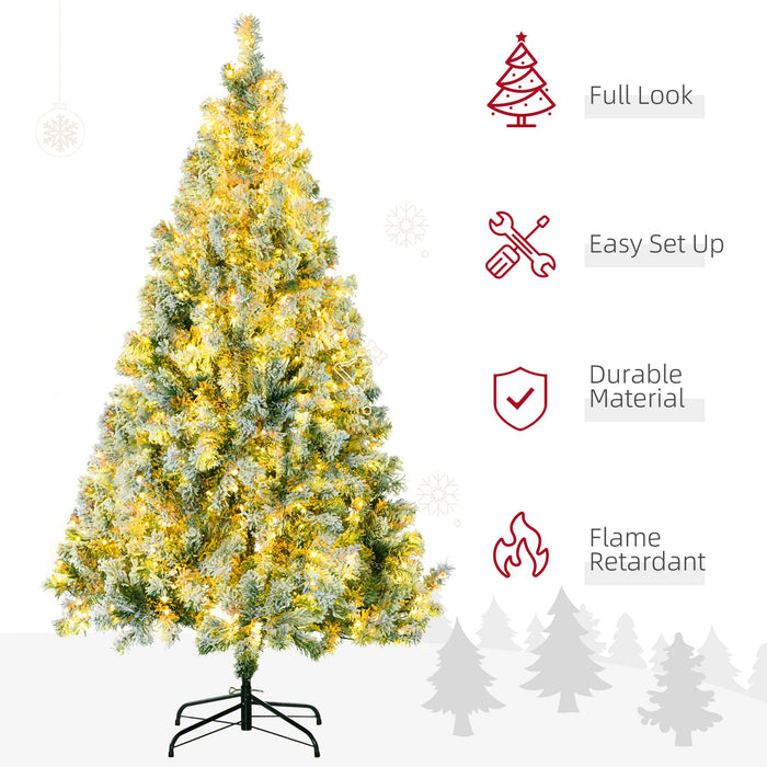 6FT Pre - Lit Snow Flocked Artificial Christmas Tree — 350 LED Lights, 8 Modes, 607 Tips, Steel Base - Monsta Online