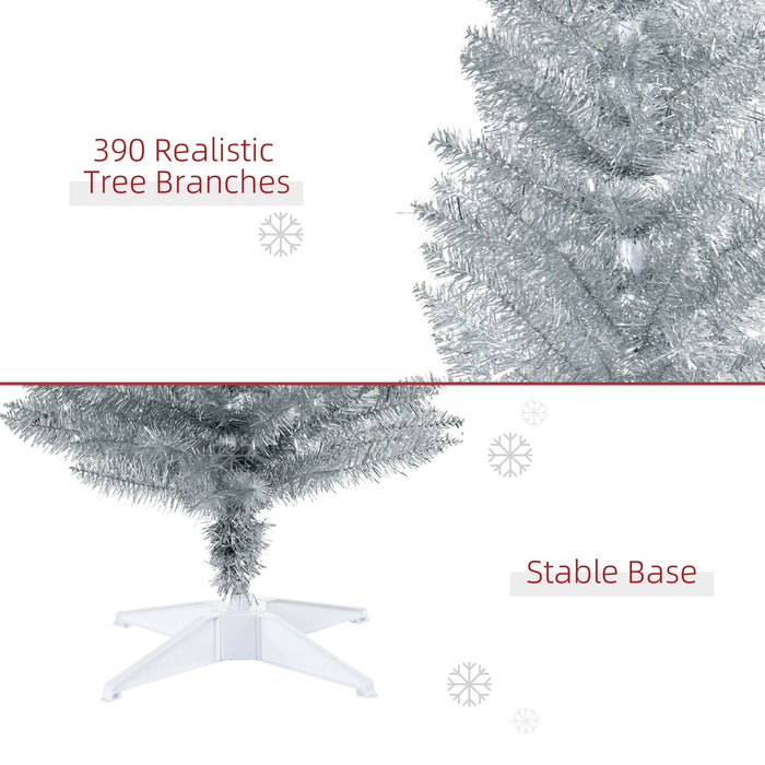 6FT Silver Pencil Artificial Christmas Tree — 390 Tips, Unlit, Slim, Plastic Stand - Monsta Online