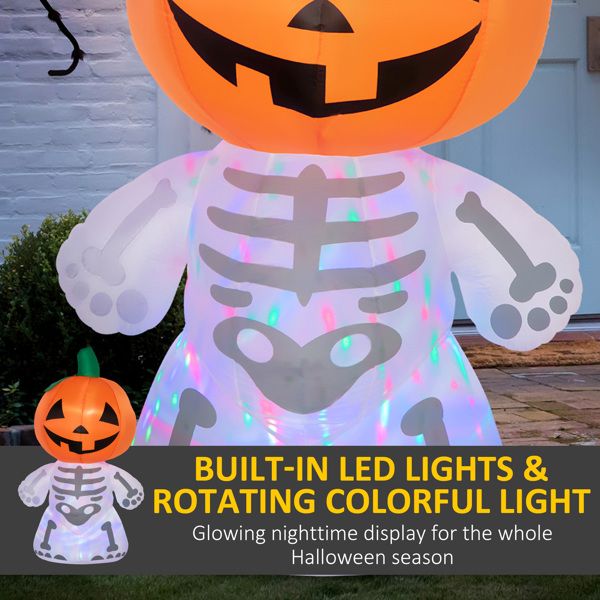 6FT Halloween Inflatable Pumpkin Man Skeleton with LED Lights - Monsta Online