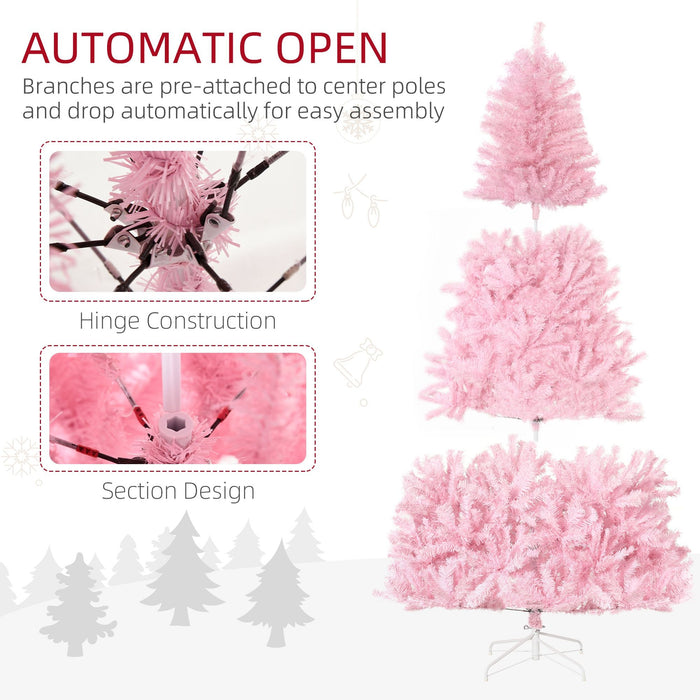 7FT Pink Artificial Christmas Tree — 1288 Tips, Unlit, Wide Shape, Auto - Open Hinged, Steel Base - Monsta Online