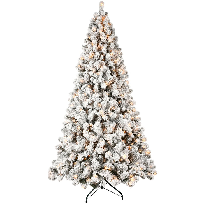 9FT Pre - Lit Flocked Artificial Christmas Tree — Premium PVC Tips, 650 Lights, Hinged - Monsta Online