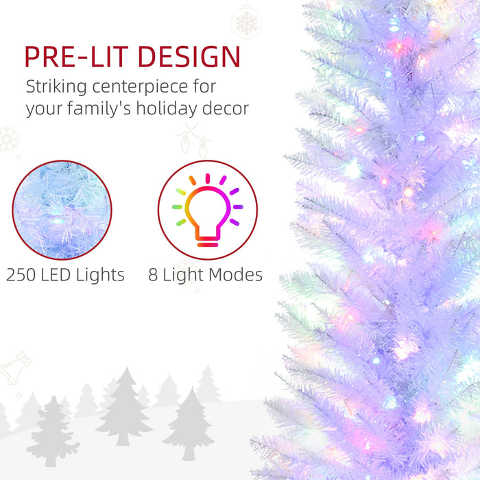 7FT White Pencil Pre - Lit Artificial Christmas Tree — 250 Multi - Color LEDs, 500 Tips, 8 Light Modes, Space - Saving - Monsta Online