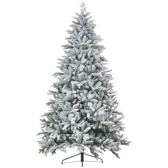 8FT Snow Flocked Artificial Christmas Tree — 2003 Tips, Unlit, Auto - Open Hinged, Full Shape, Metal Base - Monsta Online