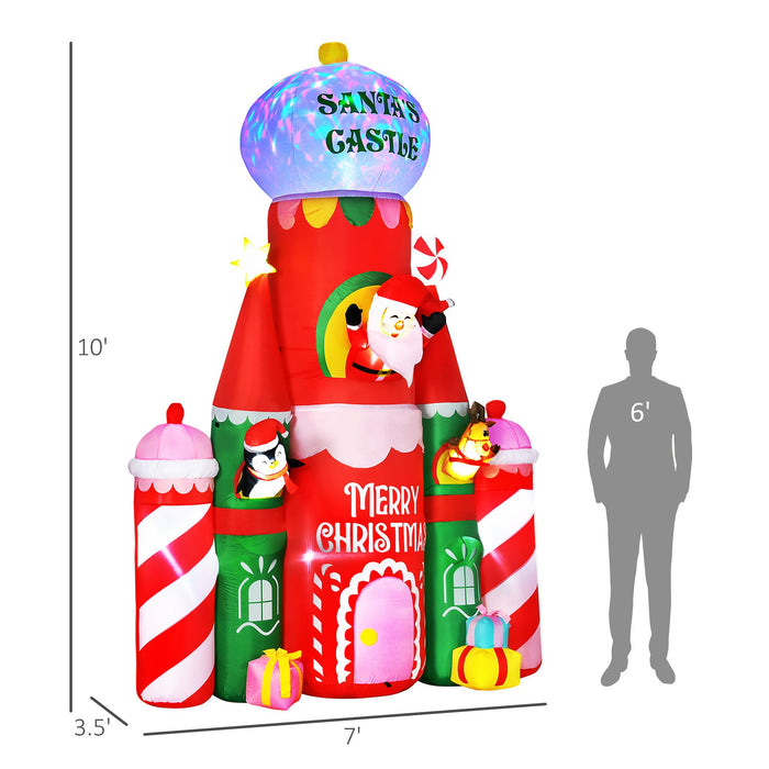 10FT Prelit Inflatable Candy Castle with Santa, Penguin & Reindeer with Flashing LED Lights - Outdoor Christmas Decoration - Monsta Online