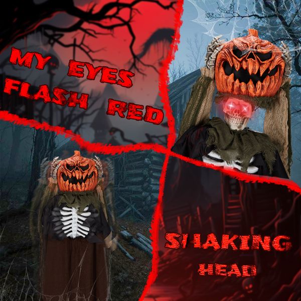 5.6ft Sound - Activated Pumpkin Head Ghost Halloween Animatronic – Glowing Eyes and Creepy Sounds - Monsta Online