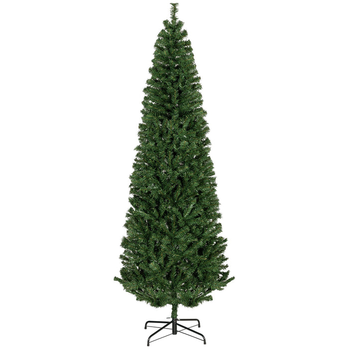 7FT Slim Pencil Artificial Christmas Tree — 818 Tips, Unlit, Auto - Open, Space - Saving, Steel Base - Monsta Online
