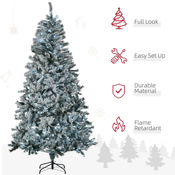 7.5FT Pre - Lit Snow Flocked Artificial Christmas Tree — 500 LED Lights, 1254 Tips, Auto - Open, Steel Base - Monsta Online