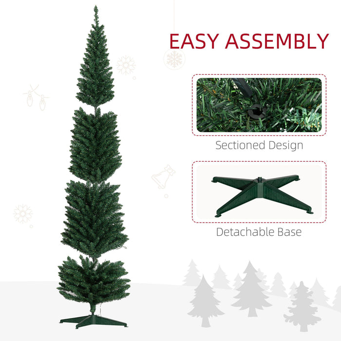 8FT Pencil Pre - Lit Artificial Christmas Tree — 300 Warm White LEDs, 618 Tips, Slim, Green - Monsta Online