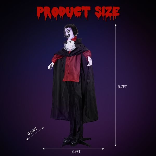 5.7ft Animatronic Halloween Vampire – Motion and Sound Activated Prop with Light - Up Eyes and Swaying Body - Monsta Online