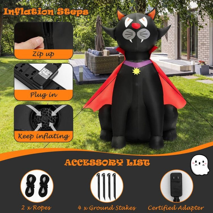 4.7ft Inflatable Halloween Vampire Cat with Red Cloak and LED Lights - Monsta Online