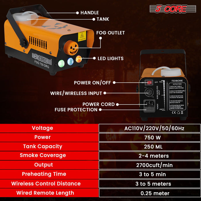 750W Halloween Fog Machine with LED Lights – Low Lying Smoke Maker with Remote for Haunted House and Parties - Monsta Online