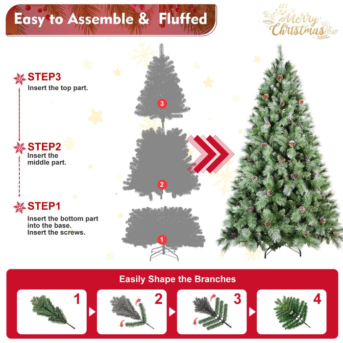 5FT Artificial Christmas Tree — 51 Pine Cones, 694 Tips, PVC & Hard Needle, Hinged, Metal Stand - Monsta Online