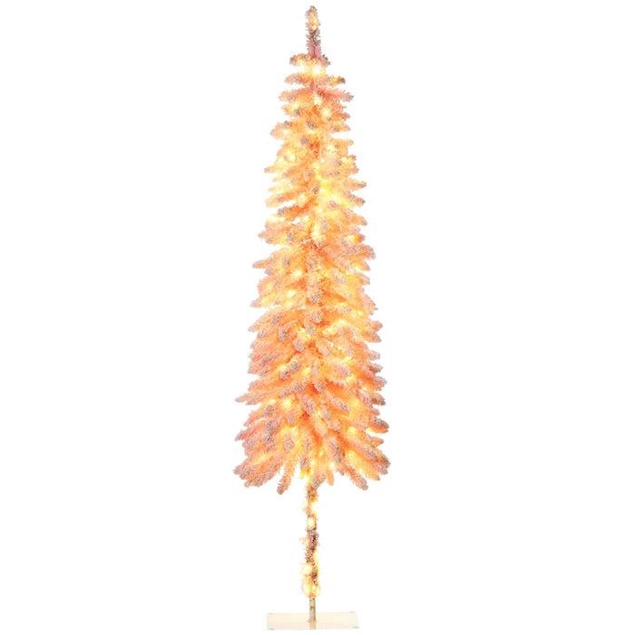7FT Pink Snow Flocked Pencil Pre - Lit Artificial Christmas Tree — 250 Warm White LEDs, 331 Tips, Downswept - Monsta Online