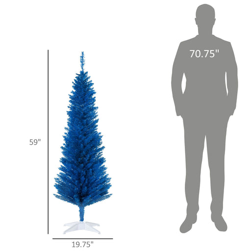 5FT Blue Pencil Artificial Christmas Tree — 294 Tips, Unlit, Slim Space - Saving, Plastic Stand - Monsta Online