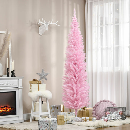 7FT Pink Pencil Artificial Christmas Tree — 499 Tips, Unlit, Slim Space - Saving, Realistic, Plastic Base - Monsta Online