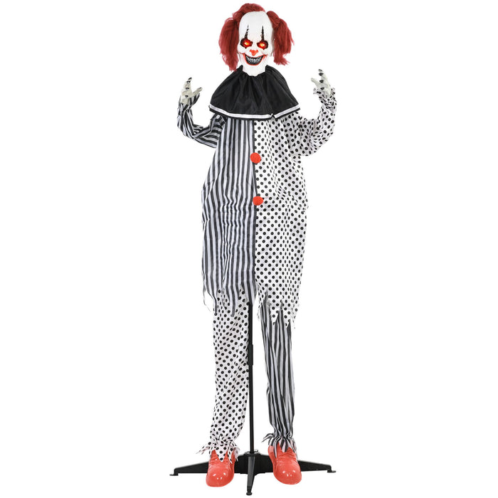 6ft Animatronic Halloween Clown – Sound Activated Red Haired Creepy Standing Prop, Creepy Sounds and Glowing LED Eyes - Monsta Online