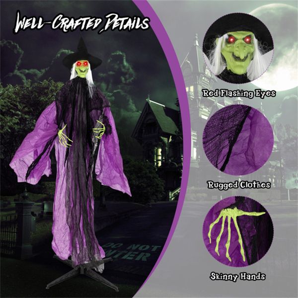 7.2ft Animatronic Halloween Witch – Sound Activated with Glowing Eyes, Eerie Arm Movements and Creepy Sounds - Monsta Online