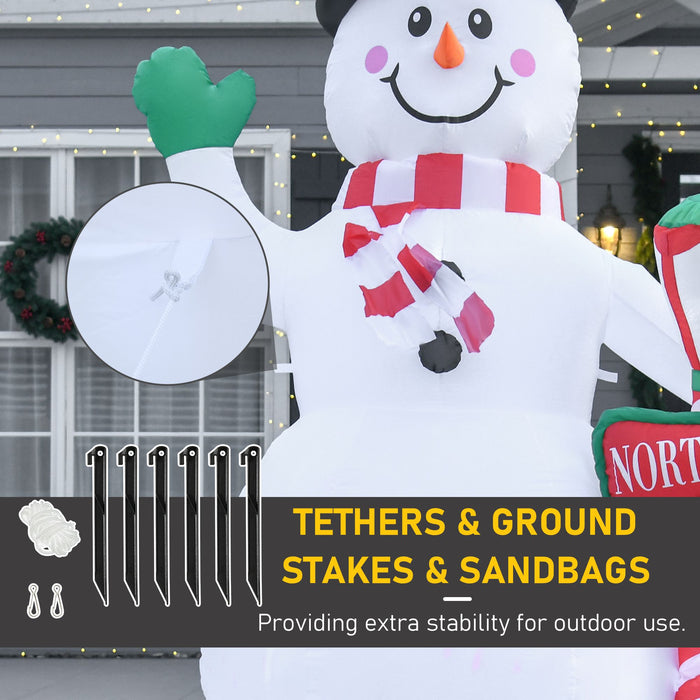 8FT Prelit Inflatable Snowman with North Pole Sign and Rotating LED Lights - Outdoor Christmas Decoration - Monsta Online