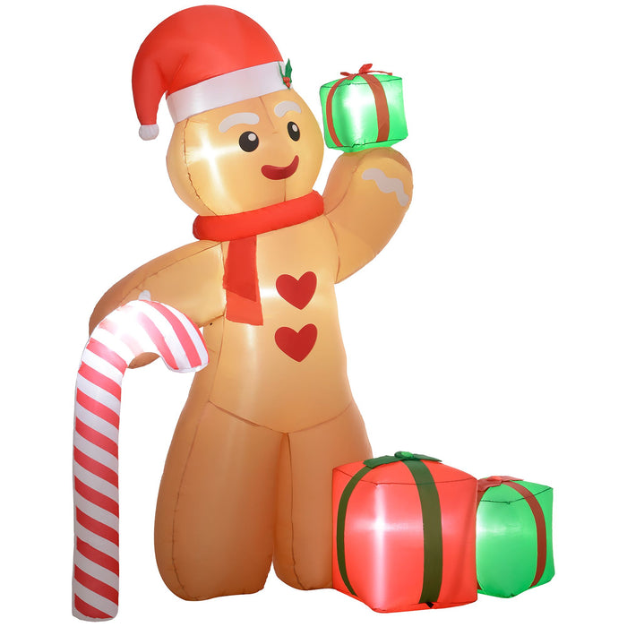 8FT Prelit Inflatable Gingerbread Man with Candy Cane and LED Lights - Outdoor Christmas Decoration - Monsta Online