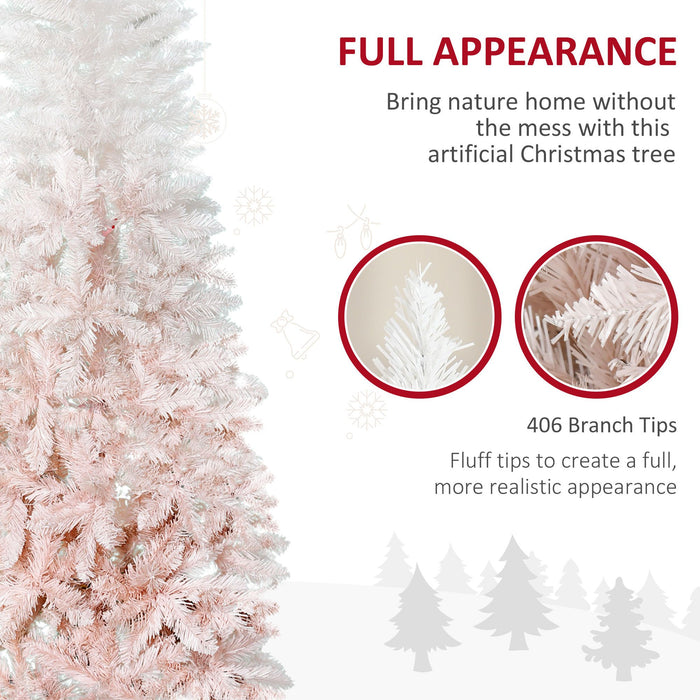 6FT Ombre Pink & White Pencil Artificial Christmas Tree — 406 Tips, Unlit, Auto - Open, Slim Space - Saving - Monsta Online