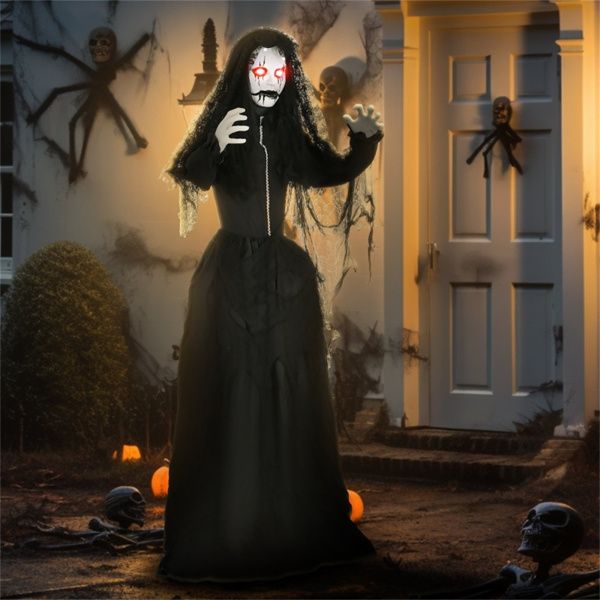 5.5ft Halloween Animatronic Zombie Bride – Jaw Drop, Glowing Red Eyes and Creepy Speaking Sounds - Monsta Online