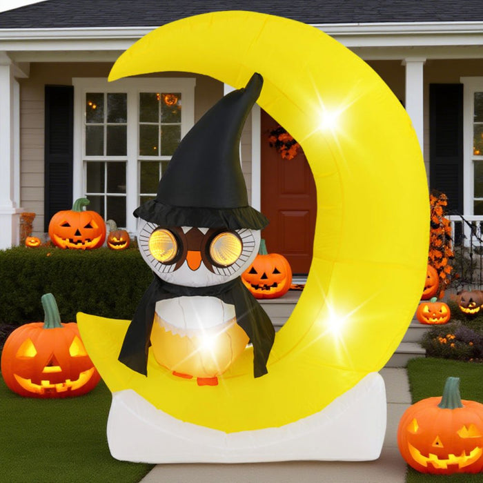 5ft Inflatable Halloween Owl on Crescent Moon with LED Lights - Monsta Online