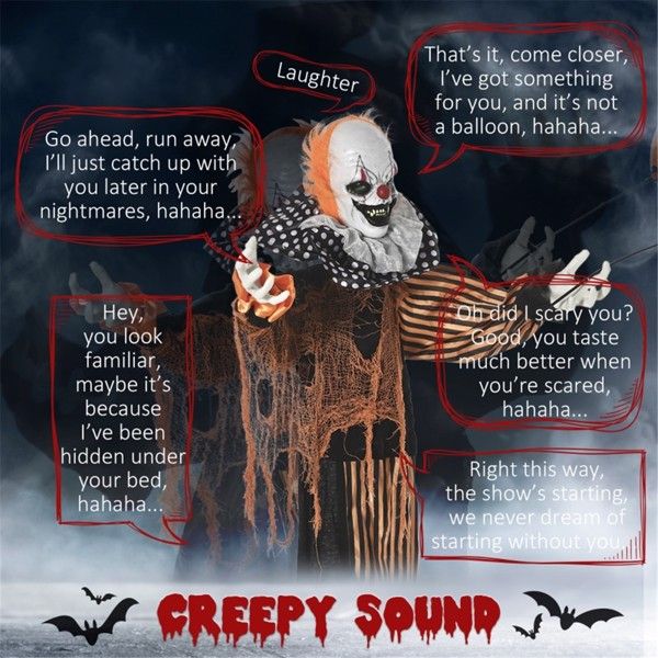 5.4ft Animatronic Halloween Clown – Motion and Sound Activated with Talking, Laughing, Moving Head and Arms - Monsta Online