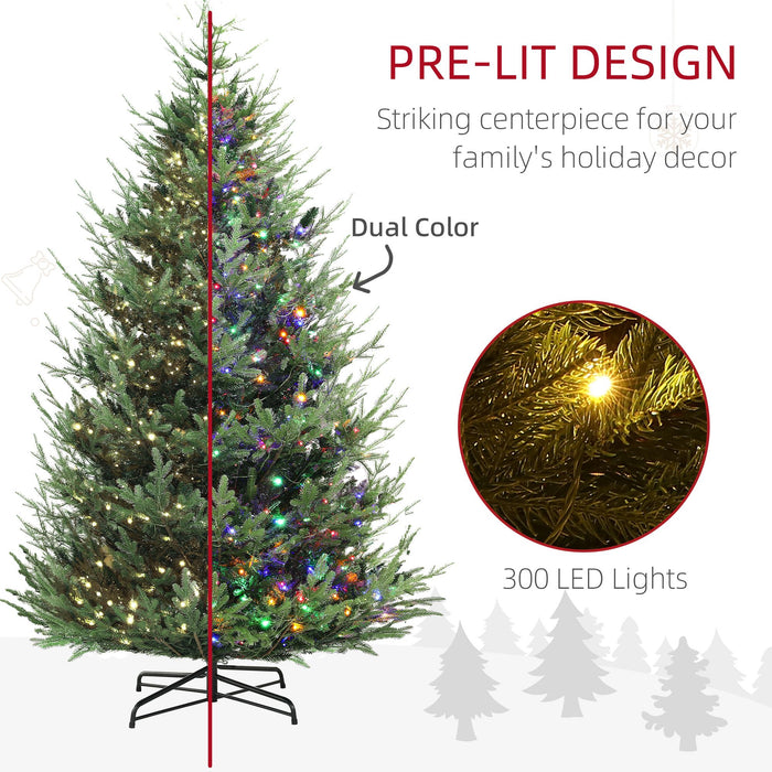 9FT Pre - Lit Artificial Christmas Tree — 300 Dual - Color LED Lights, 1939 Tips, Remote, 11 Modes, Metal Base - Monsta Online