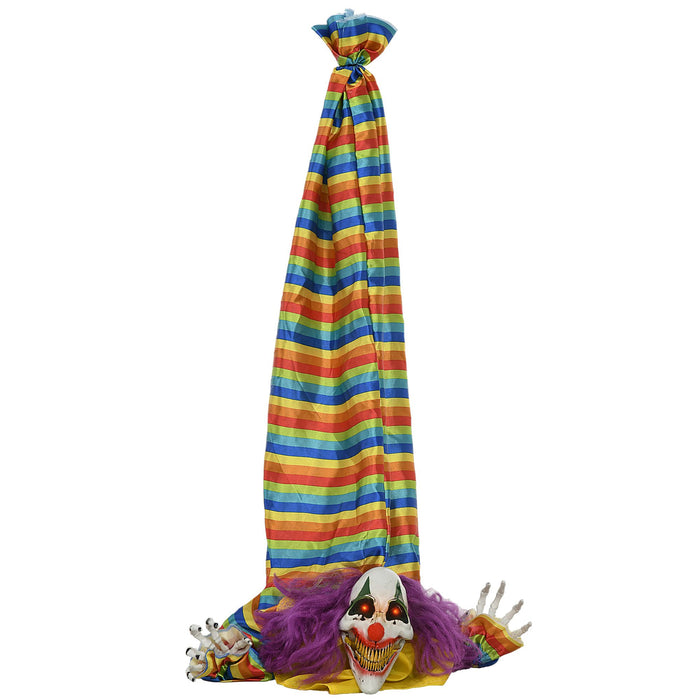 3.7ft Sound Activated Hanging Clown Corpse – Halloween Animatronic with Red Glowing Eyes, Circus Music and Waving Arms - Monsta Online