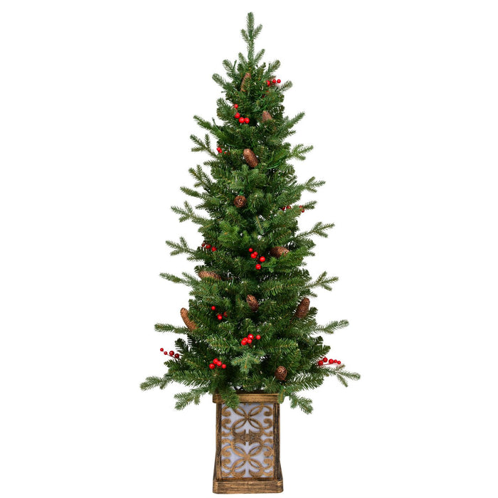 4FT Pre - Lit Artificial Christmas Tree — 100 Multi - Color LED, Glitter Light - Up Base, Berries & Pine Cones - Monsta Online